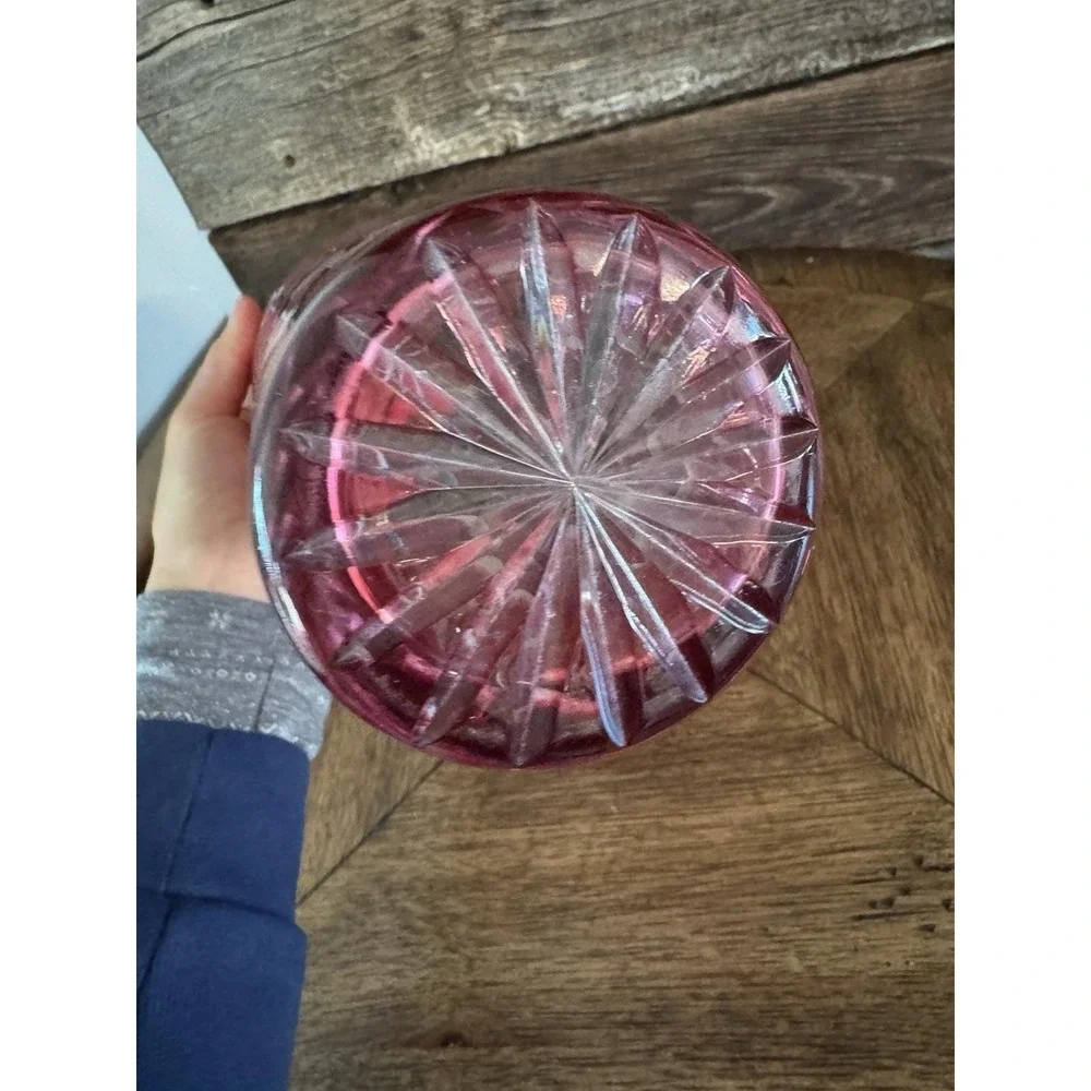 Vintage Bohemian Cranberry Cased Cut to Clear Crystal Vase {310}